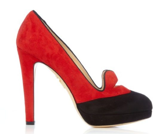 zapato tacon charlotte olympia rojo negro