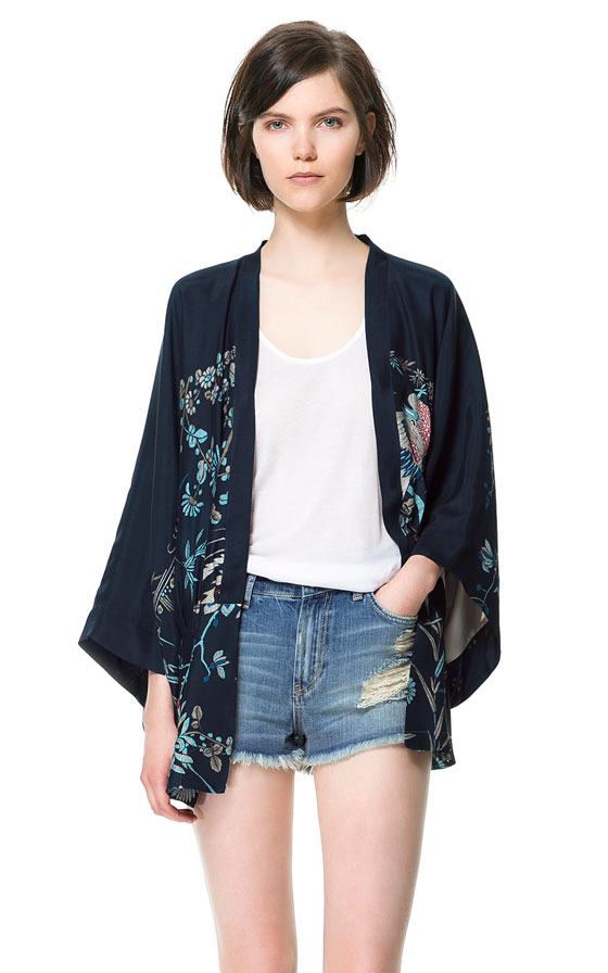kimono zara estampado pajaro